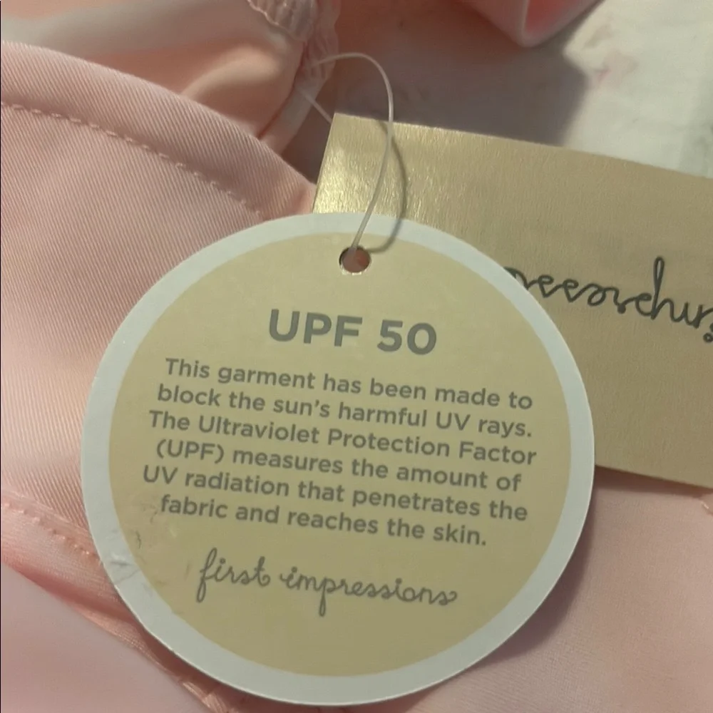 First Impressions Pink and White Striped Rashguard Set
